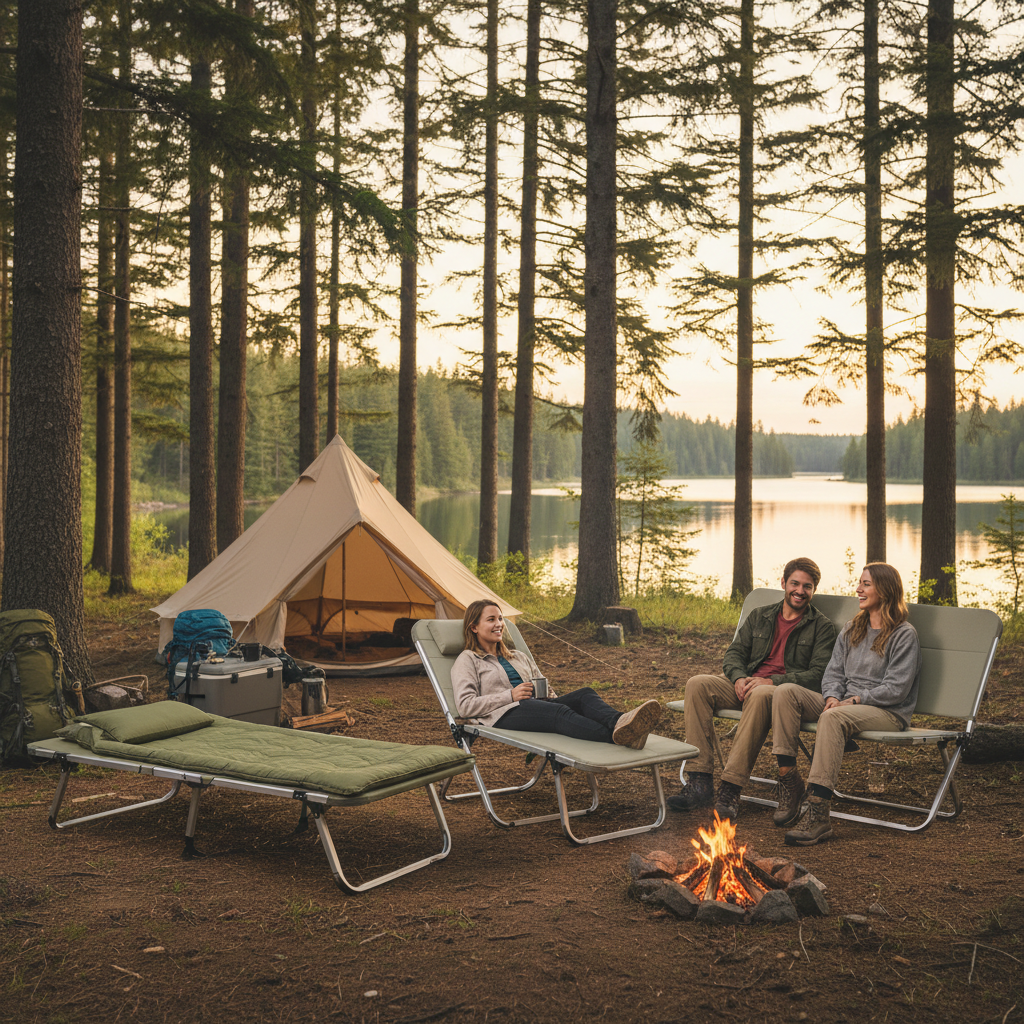 3-in-1 folding camping bed set up outdoors showing versatile positions