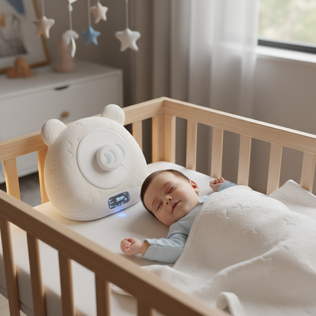 Smart baby pat pillow gently soothing peacefully sleeping infant in crib